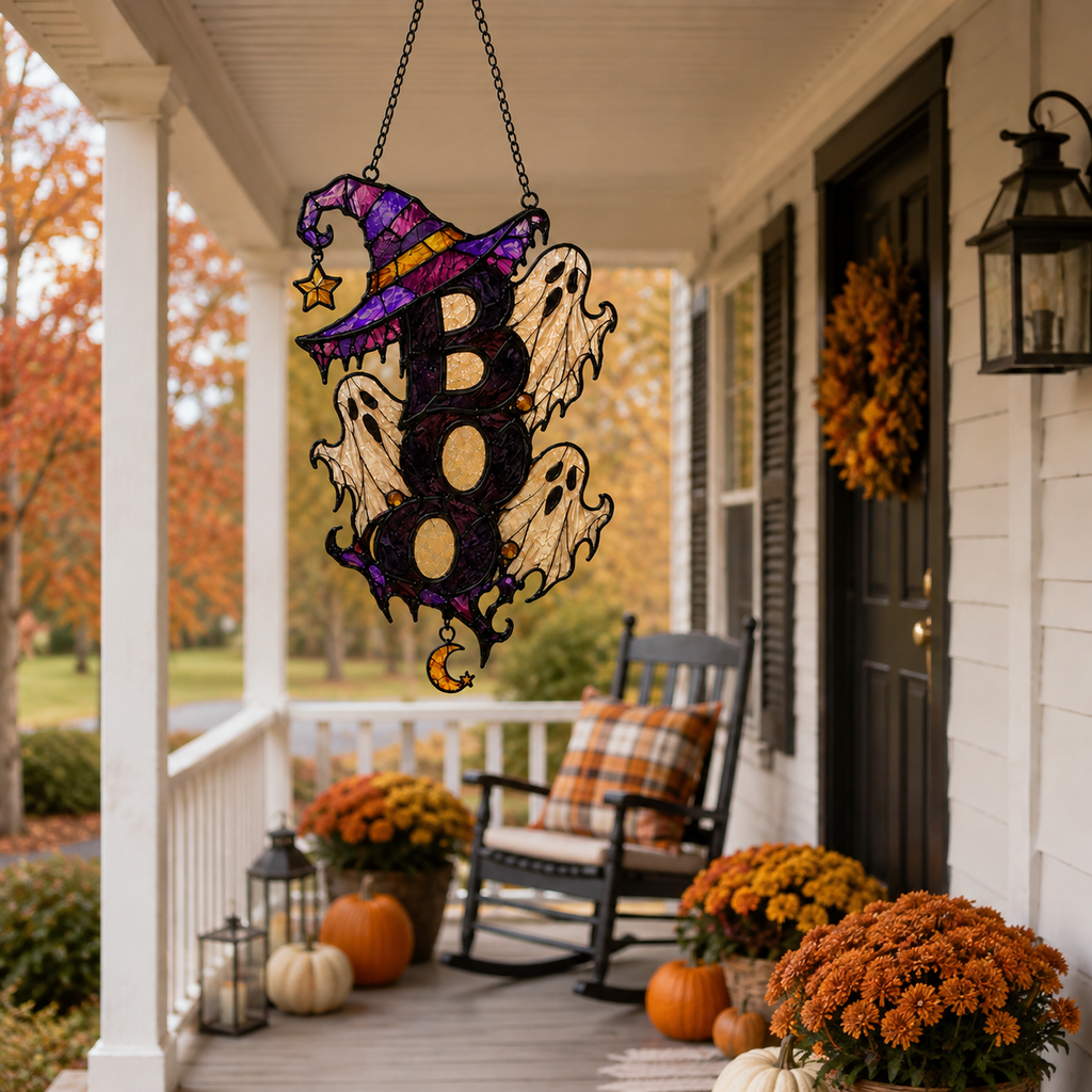 BOO Ghost Trio with Witch Hat Holographic Acrylic Suncatcher