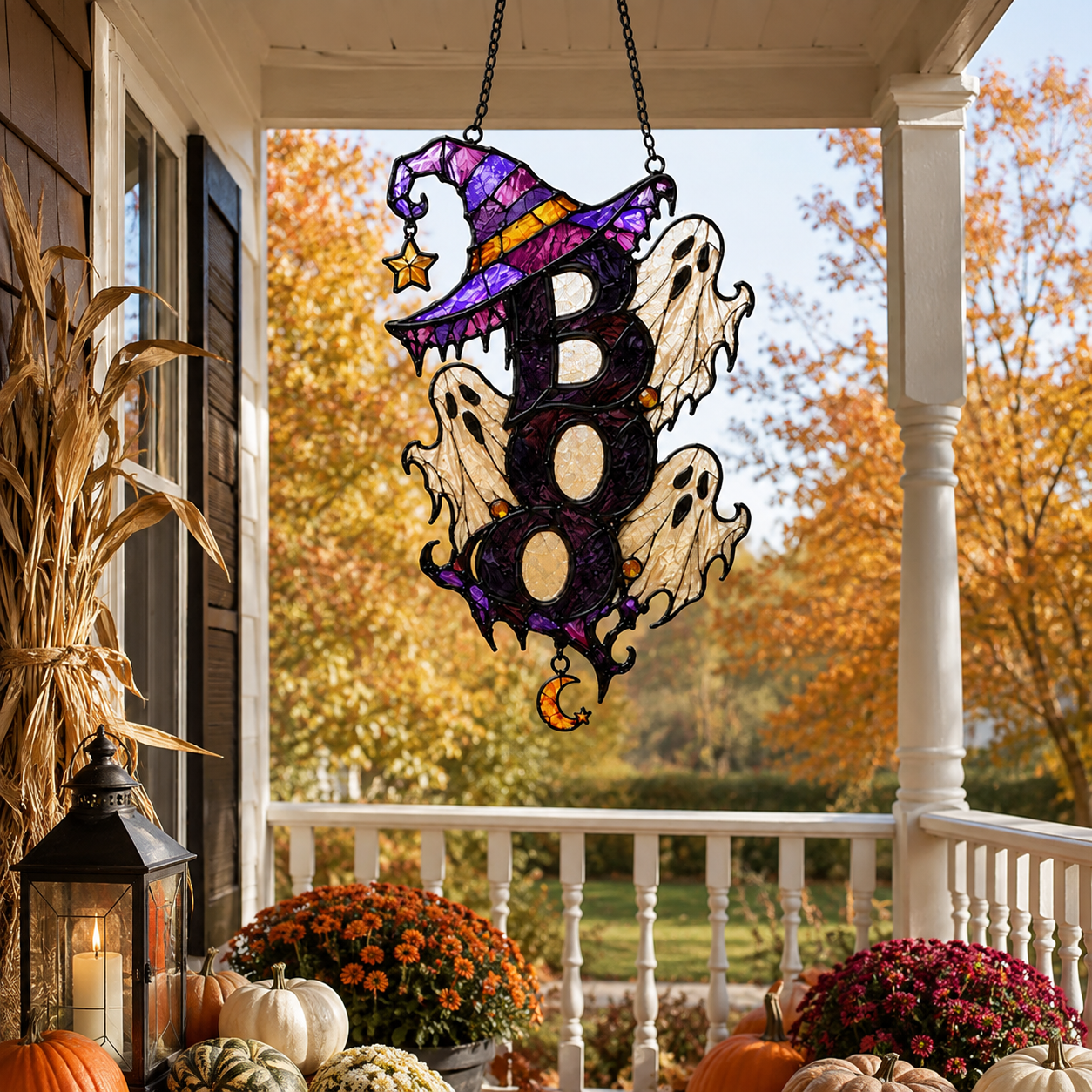 BOO Ghost Trio with Witch Hat Holographic Acrylic Suncatcher