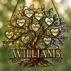 Personalized Family Tree of Life Hearts Holographic Acrylic Suncatcher