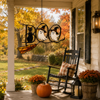 BOO Ghosts on Broomstick with Black Cat Holographic Acrylic Suncatcher