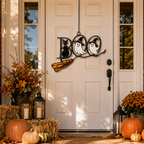 BOO Ghosts on Broomstick with Black Cat Holographic Acrylic Suncatcher