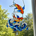 Koi Fish Couple Ocean Wave Holographic Acrylic Suncatcher