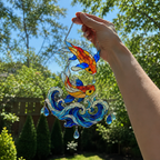 Koi Fish Couple Ocean Wave Holographic Acrylic Suncatcher
