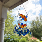 Koi Fish Couple Ocean Wave Holographic Acrylic Suncatcher