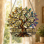 Personalized Family Tree of Life Hearts Holographic Acrylic Suncatcher