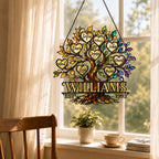 Personalized Family Tree of Life Hearts Holographic Acrylic Suncatcher