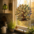 Personalized Family Tree of Life Hearts Holographic Acrylic Suncatcher