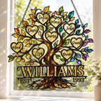 Personalized Family Tree of Life Hearts Holographic Acrylic Suncatcher