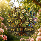 Personalized Family Tree of Life Hearts Holographic Acrylic Suncatcher