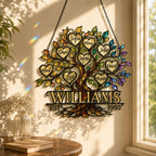 Personalized Family Tree of Life Hearts Holographic Acrylic Suncatcher