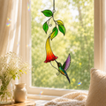 Rainbow Hummingbird & Trumpet Flower Holographic Acrylic Suncatcher