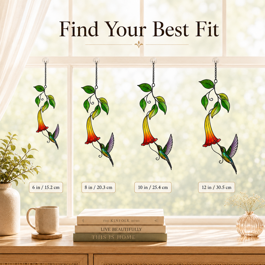 Rainbow Hummingbird & Trumpet Flower Holographic Acrylic Suncatcher