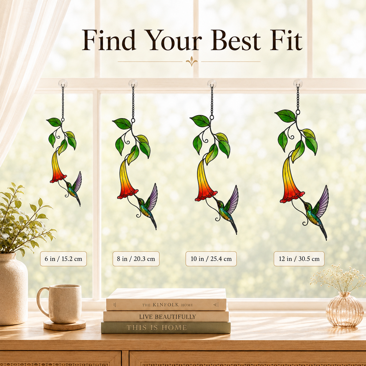 Rainbow Hummingbird & Trumpet Flower Holographic Acrylic Suncatcher
