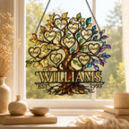 Personalized Family Tree of Life Hearts Holographic Acrylic Suncatcher