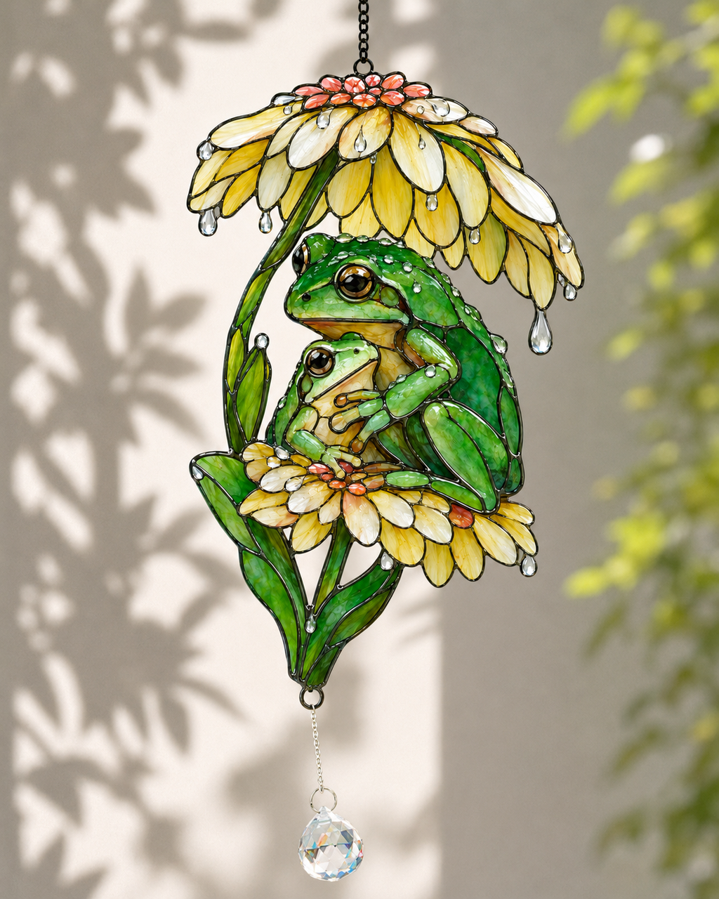 Frog Couple & Daisy Umbrella Holographic Acrylic Suncatcher