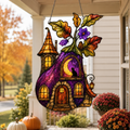 Purple Witch Cottage with Crescent Moon Holographic Acrylic Suncatcher