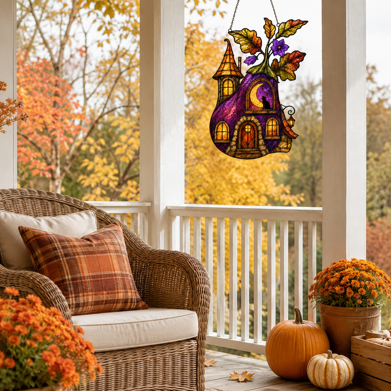 Purple Witch Cottage with Crescent Moon Holographic Acrylic Suncatcher