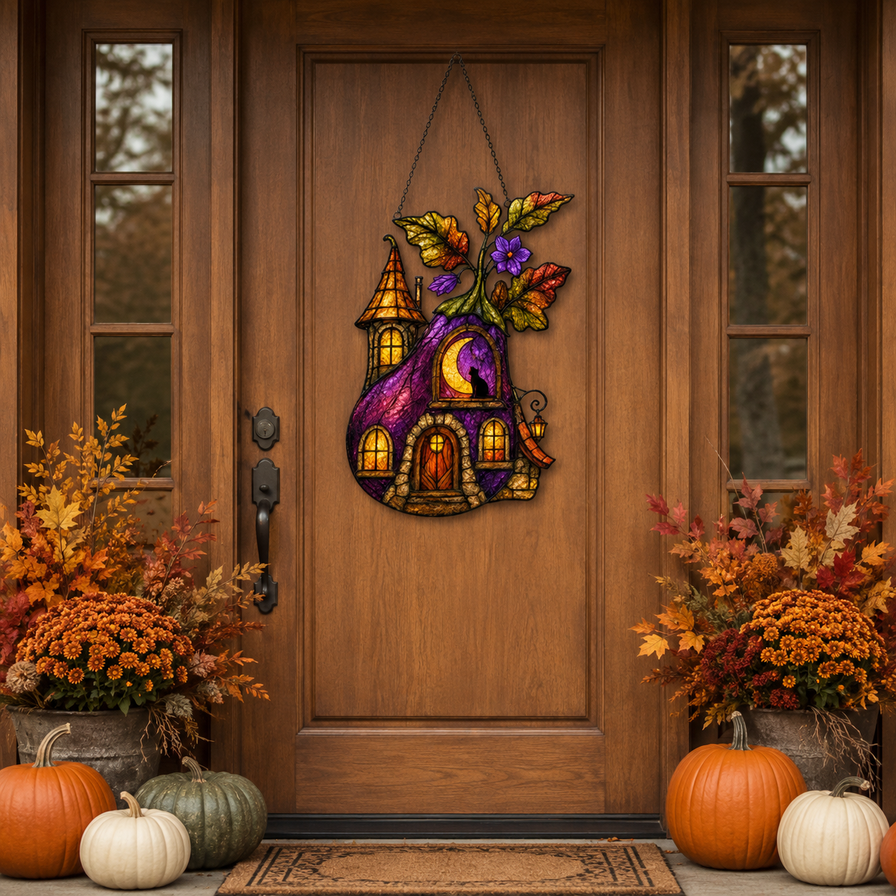 Purple Witch Cottage with Crescent Moon Holographic Acrylic Suncatcher