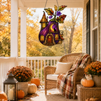 Purple Witch Cottage with Crescent Moon Holographic Acrylic Suncatcher