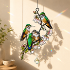 Hummingbird Family & Cherry Blossom Holographic Acrylic Suncatcher