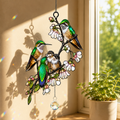 Hummingbird Family & Cherry Blossom Holographic Acrylic Suncatcher
