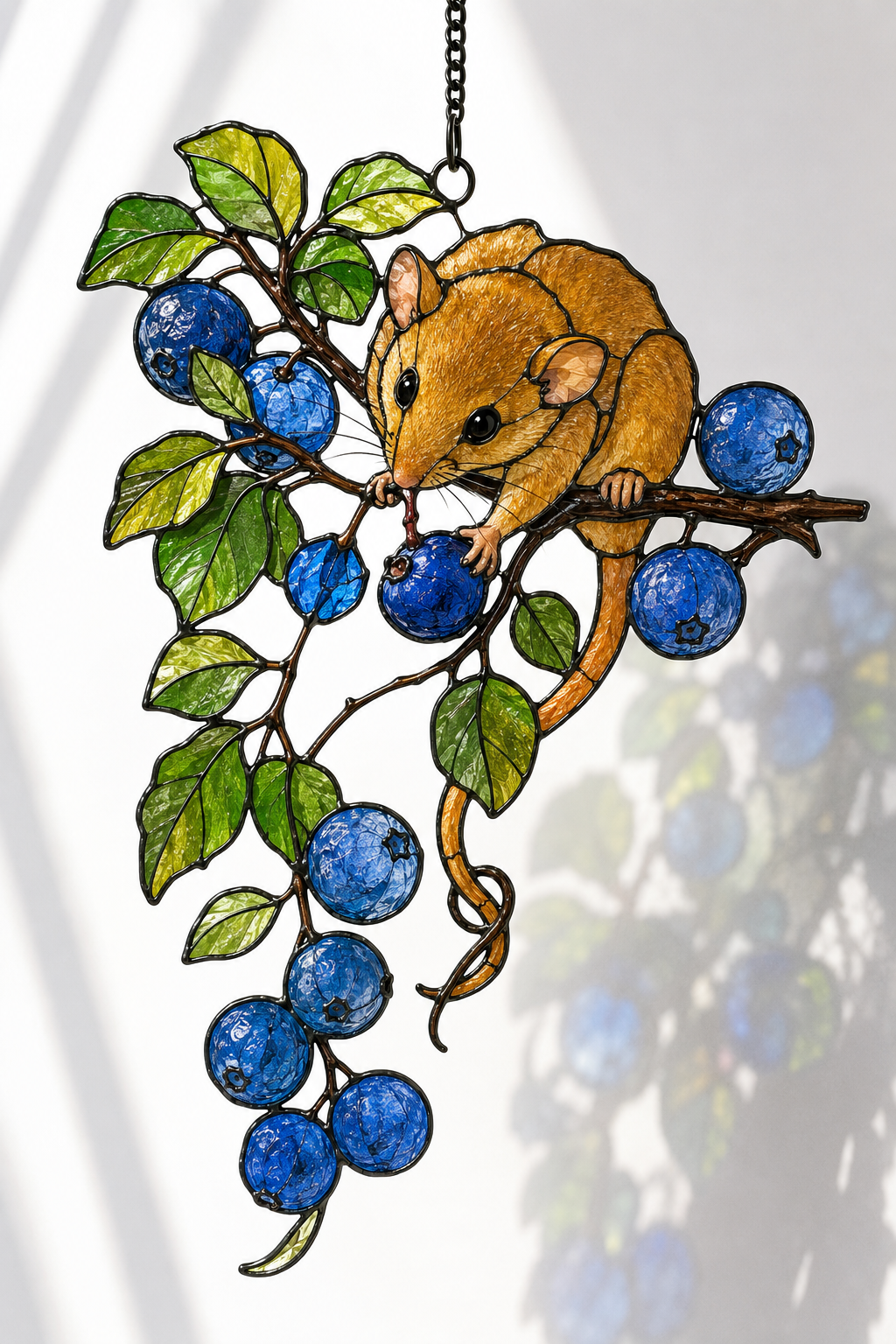 Dormouse & Blueberries Holographic Acrylic Suncatcher