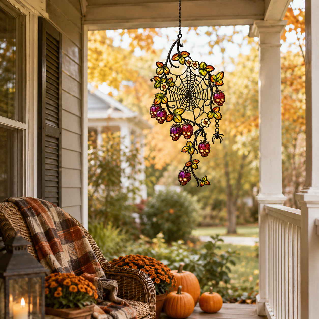Spider Web with Autumn Berries Holographic Acrylic Suncatcher