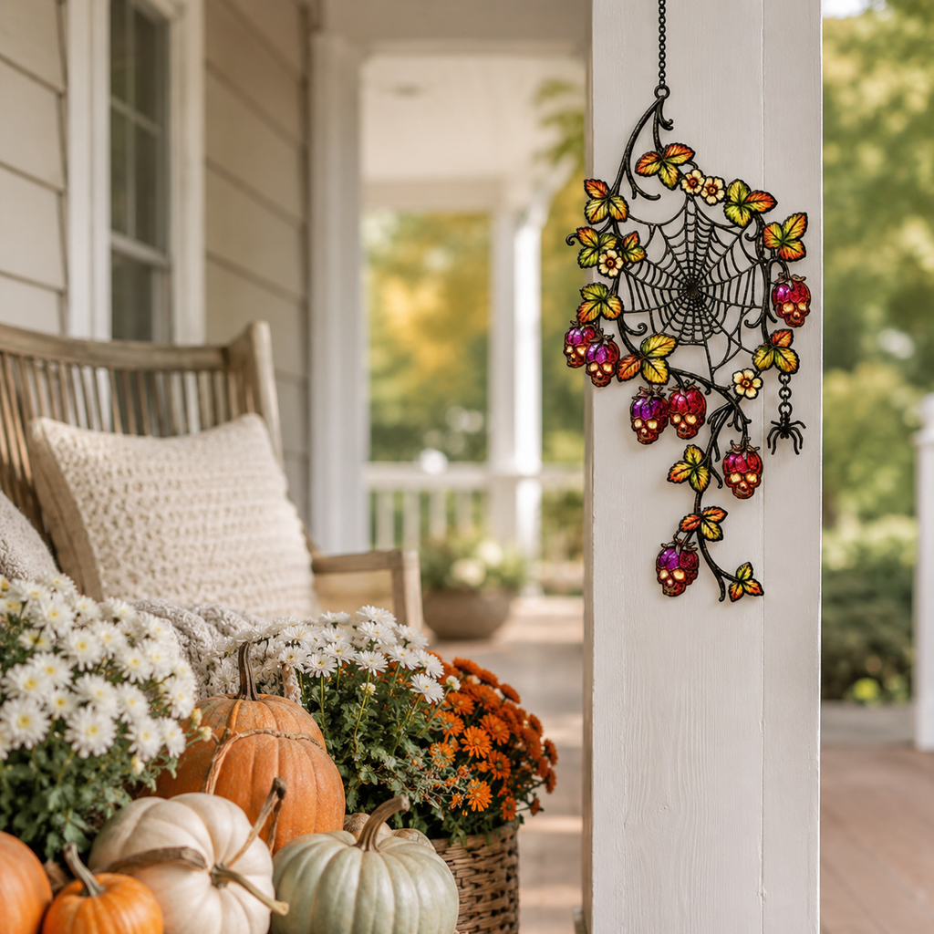 Spider Web with Autumn Berries Holographic Acrylic Suncatcher