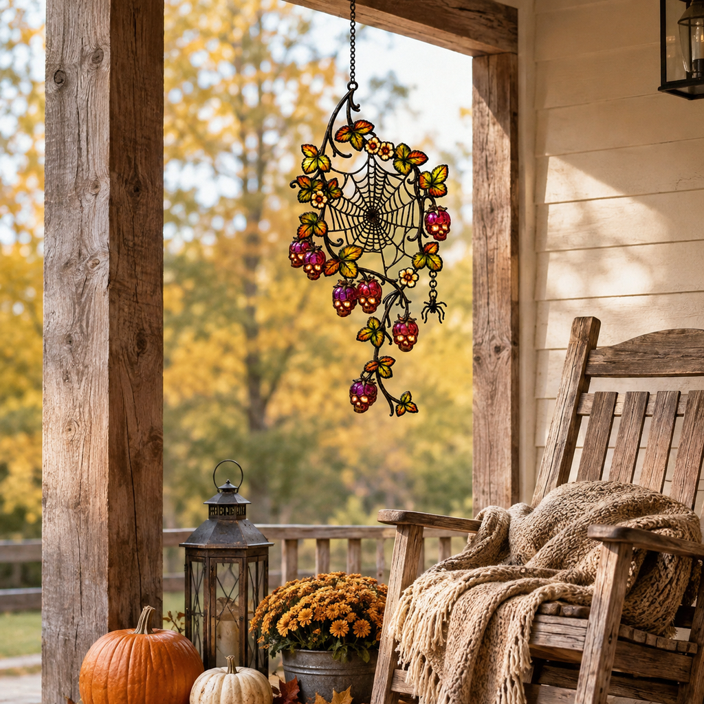Spider Web with Autumn Berries Holographic Acrylic Suncatcher