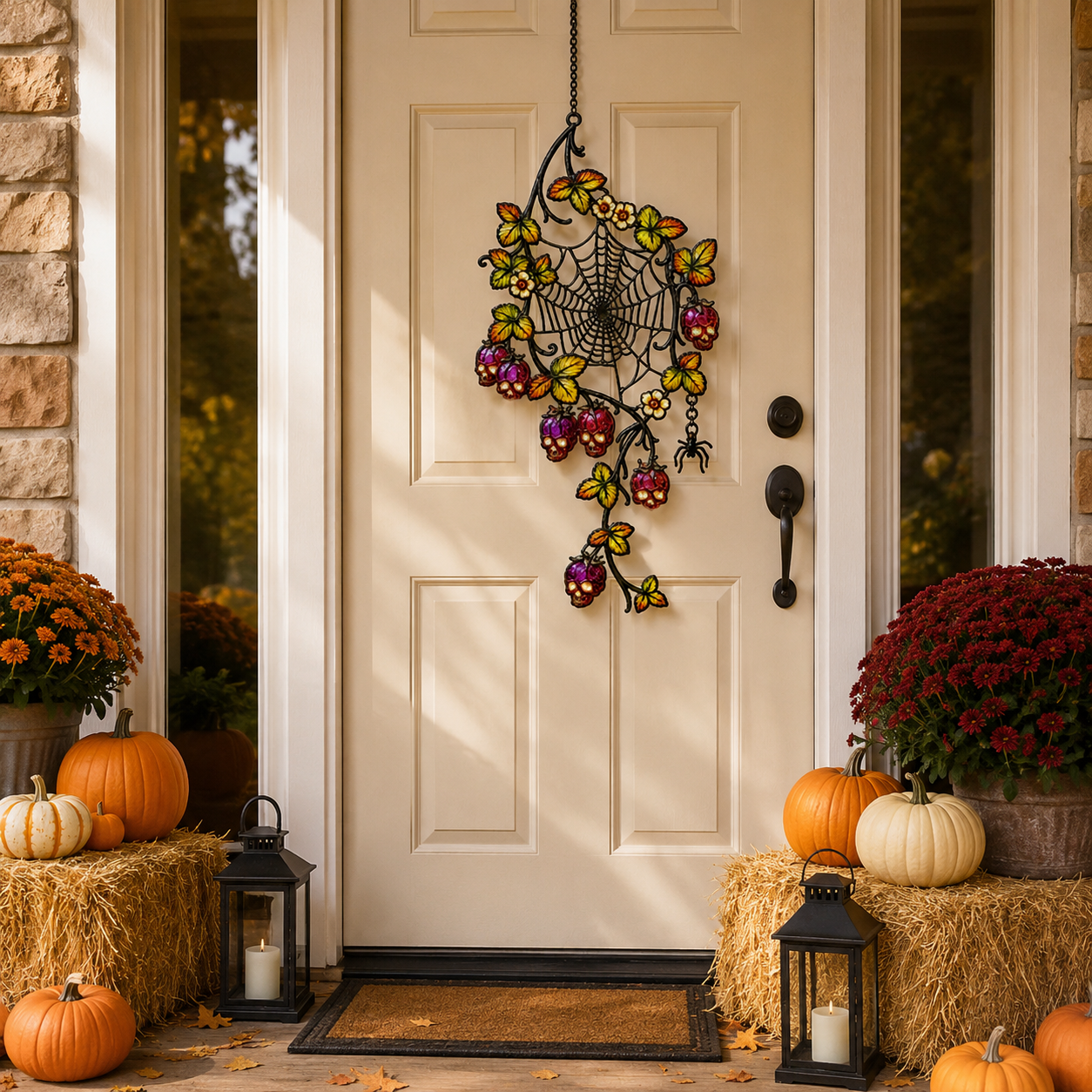 Spider Web with Autumn Berries Holographic Acrylic Suncatcher