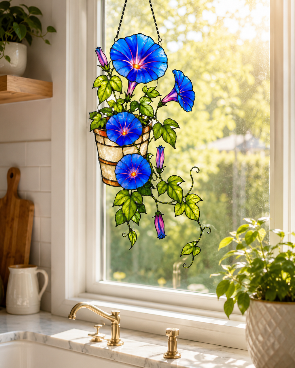 Blue Morning Glory Flower Holographic Acrylic Suncatcher