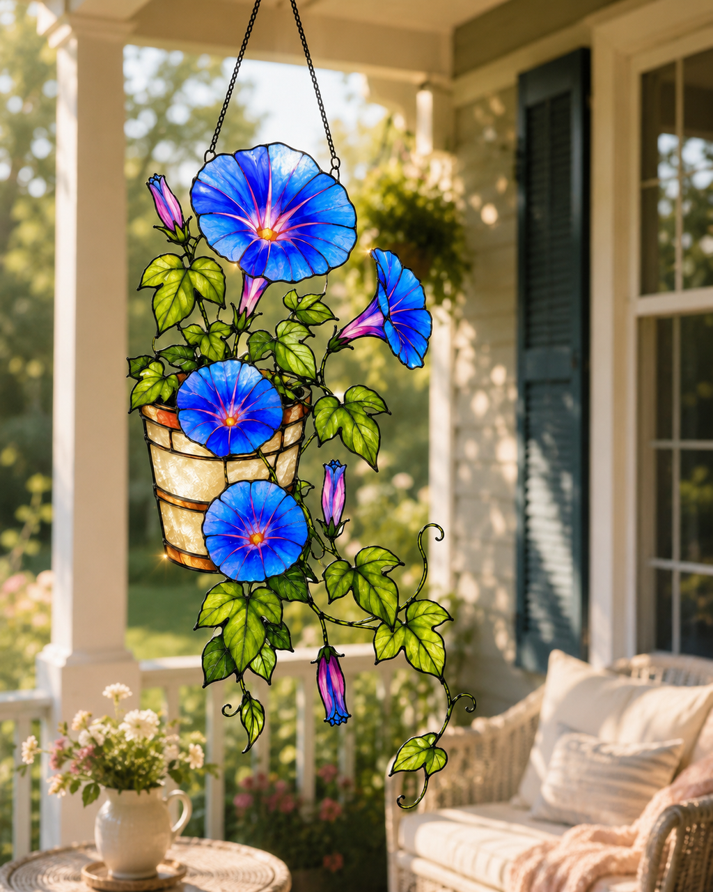 Blue Morning Glory Flower Holographic Acrylic Suncatcher