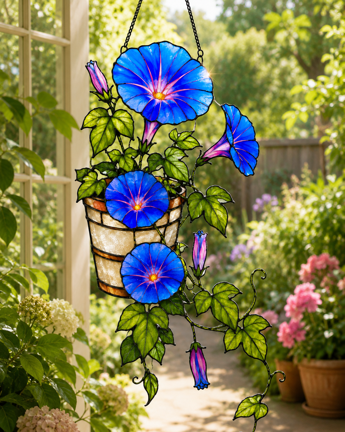 Blue Morning Glory Flower Holographic Acrylic Suncatcher