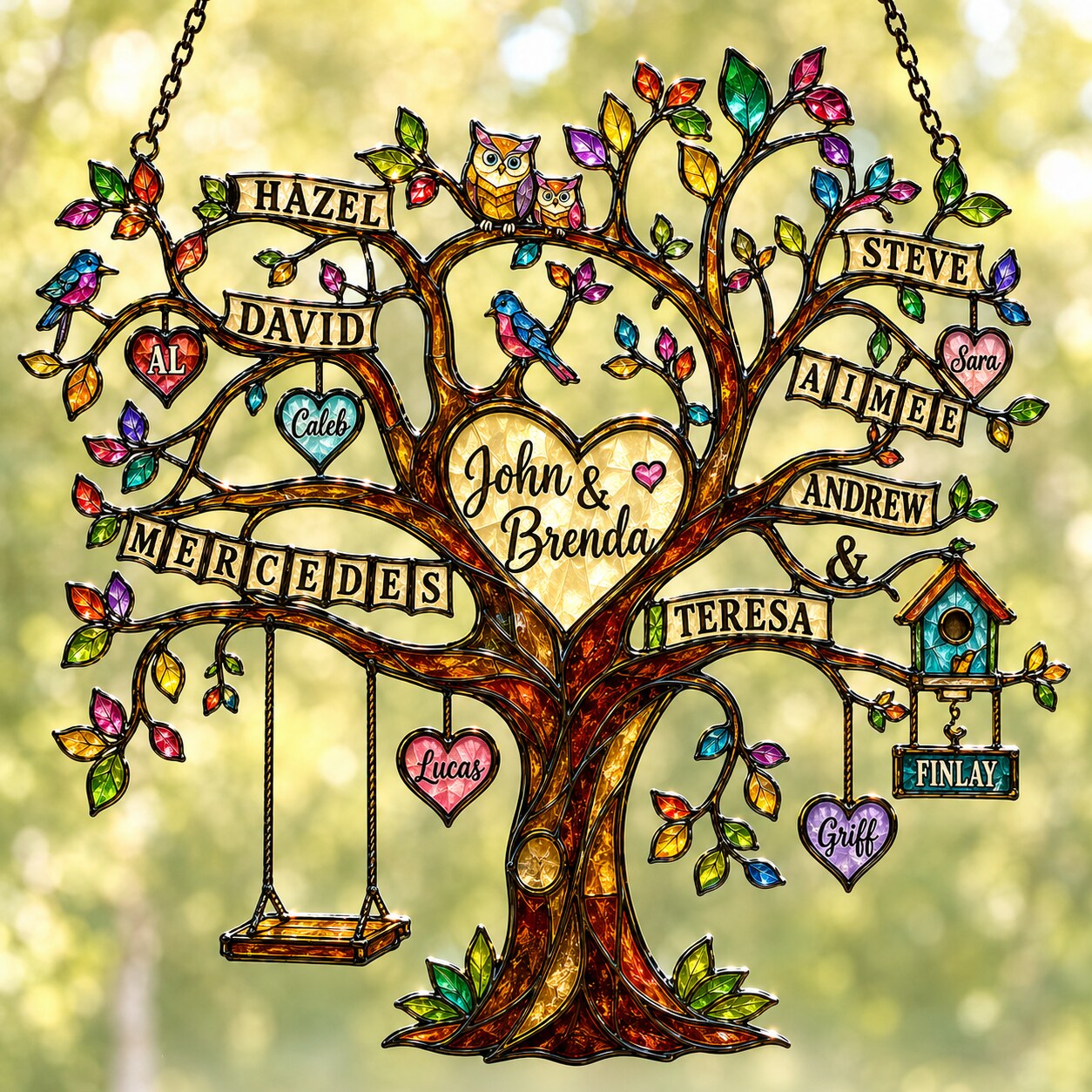 Personalized Grandparents Family Tree Holographic Acrylic Suncatcher
