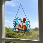 Personalized Beach Chicken Couple Holographic Acrylic Suncatcher
