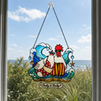 Personalized Beach Chicken Couple Holographic Acrylic Suncatcher