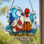 Personalized Beach Chicken Couple Holographic Acrylic Suncatcher