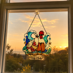 Personalized Beach Chicken Couple Holographic Acrylic Suncatcher