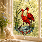 Scarlet Ibis Pair Holographic Acrylic Suncatcher