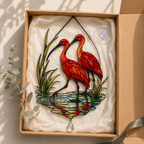 Scarlet Ibis Pair Holographic Acrylic Suncatcher