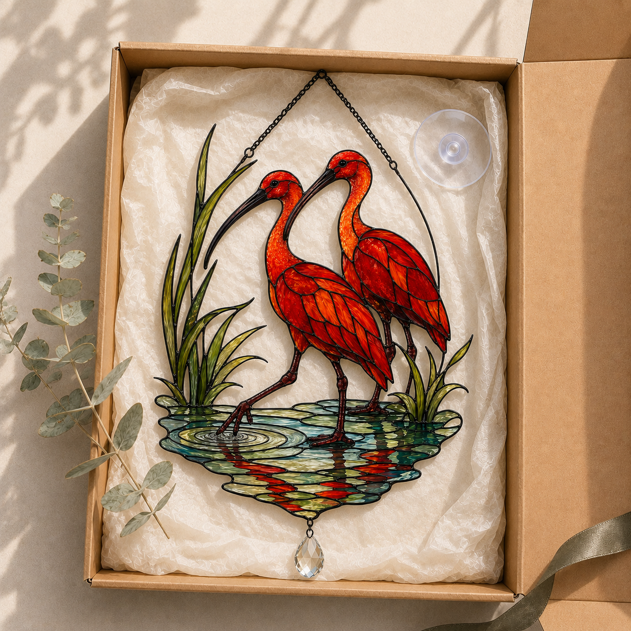 Scarlet Ibis Pair Holographic Acrylic Suncatcher
