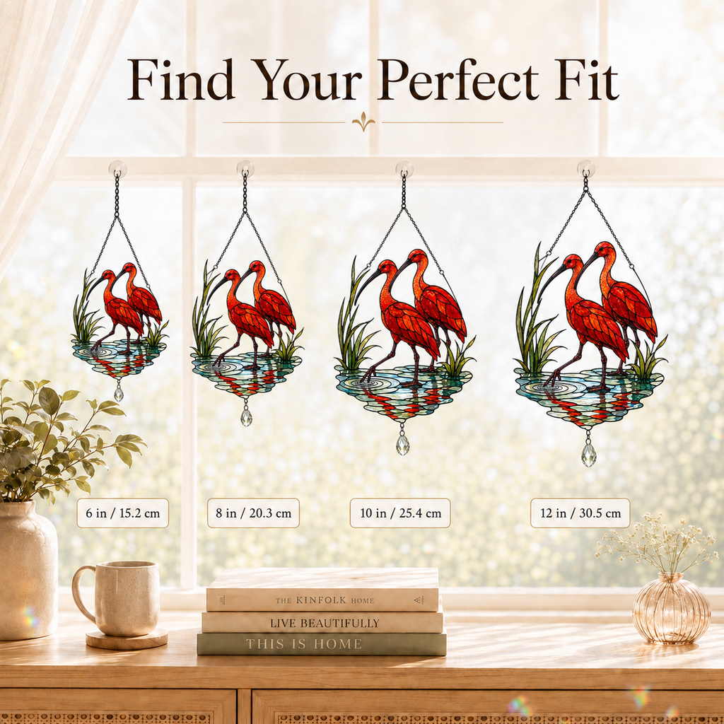 Scarlet Ibis Pair Holographic Acrylic Suncatcher