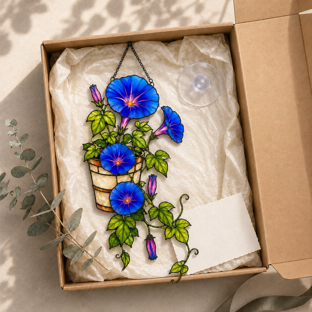 Blue Morning Glory Flower Holographic Acrylic Suncatcher