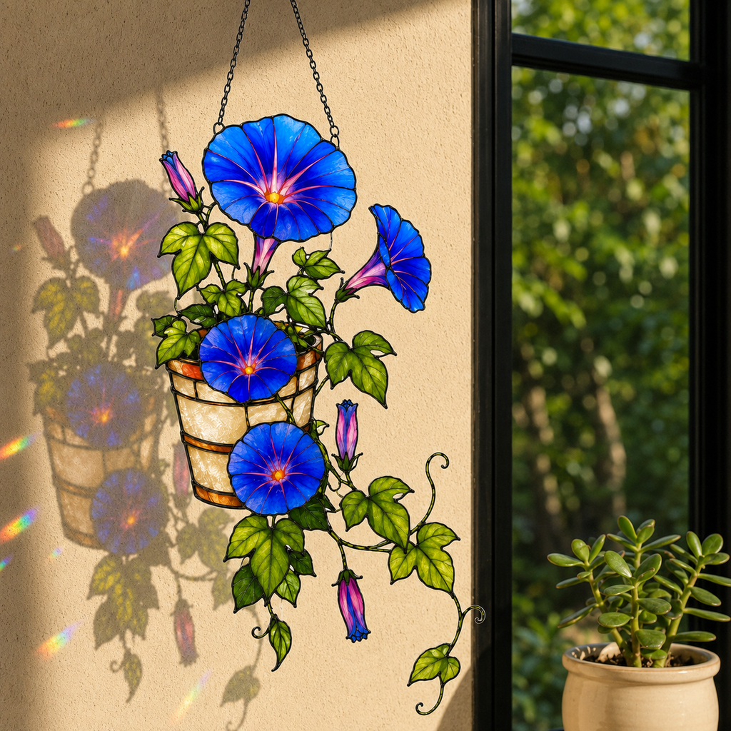 Blue Morning Glory Flower Holographic Acrylic Suncatcher