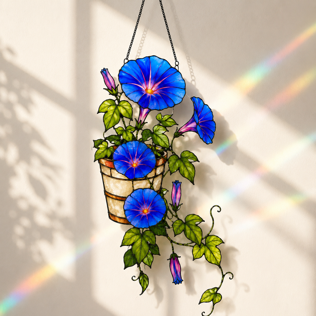 Blue Morning Glory Flower Holographic Acrylic Suncatcher