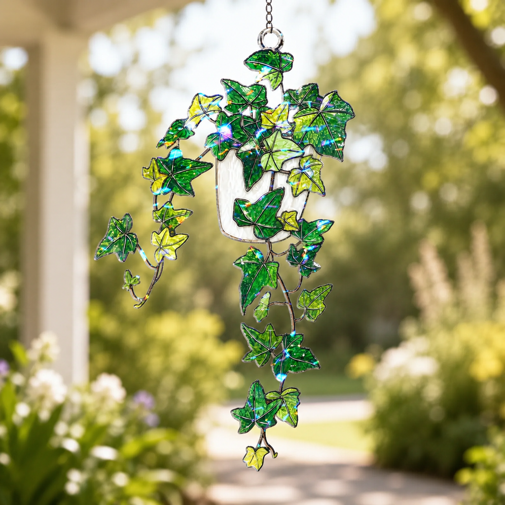 Trailing Ivy Plant in Pot Holographic Acrylic Suncatcher