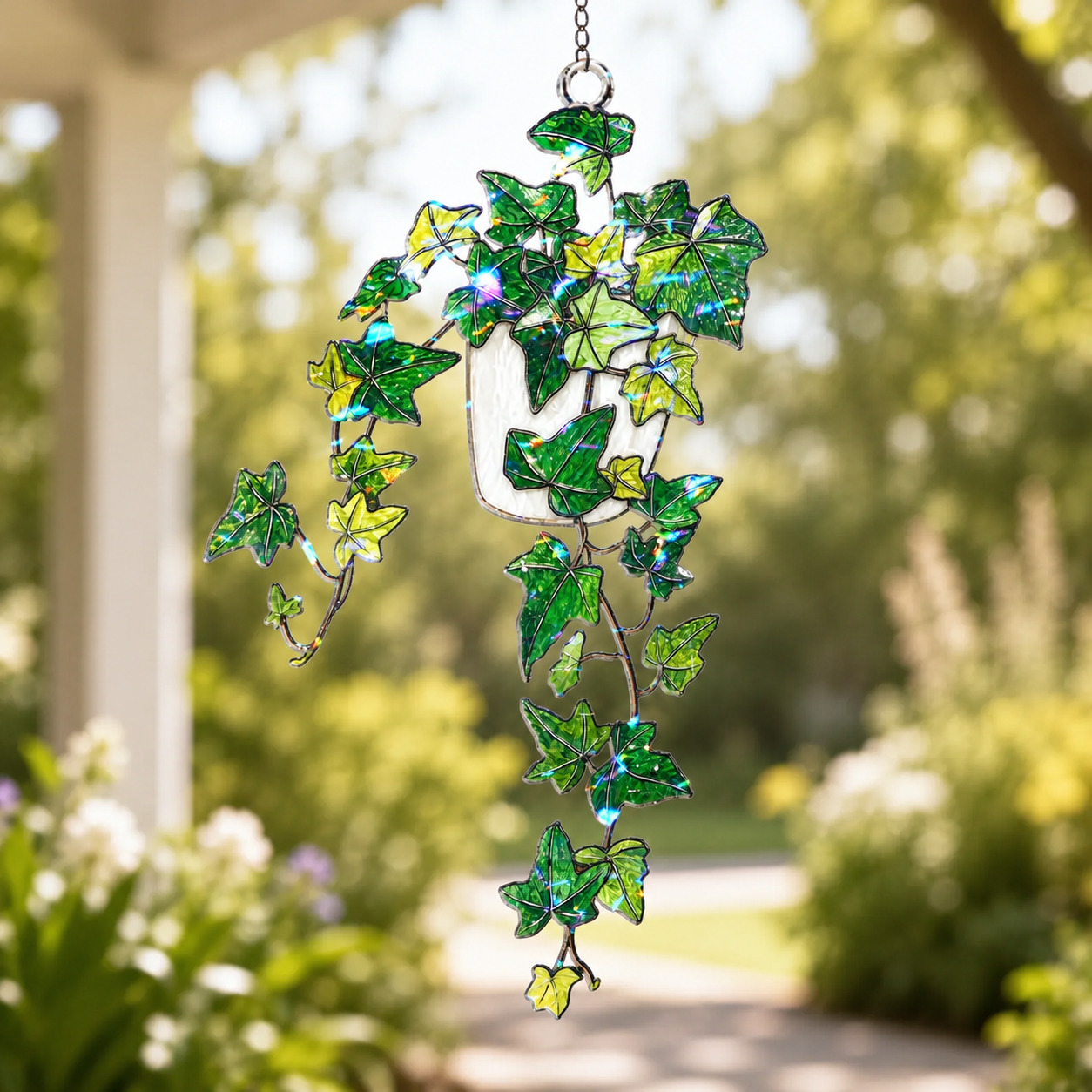 Trailing Ivy Plant in Pot Holographic Acrylic Suncatcher