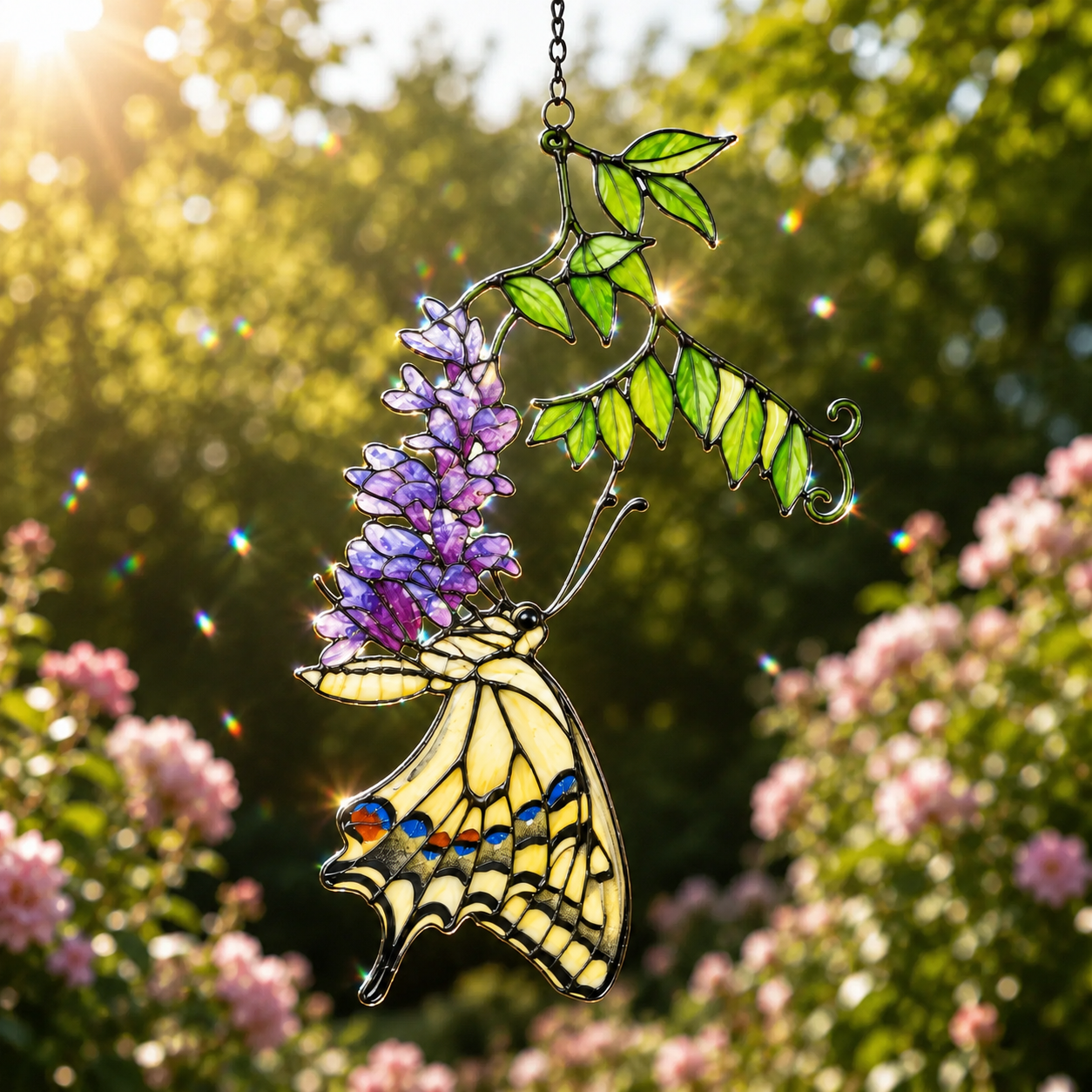 Swallowtail Butterfly & Purple Wisteria Holographic Acrylic Suncatcher