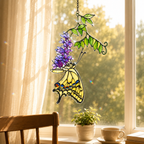 Swallowtail Butterfly & Purple Wisteria Holographic Acrylic Suncatcher