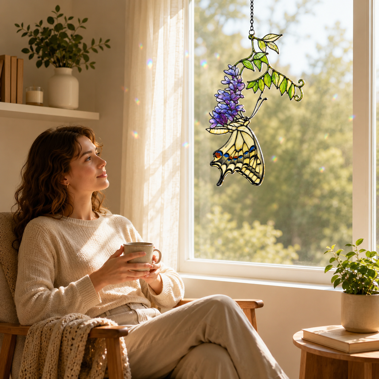 Swallowtail Butterfly & Purple Wisteria Holographic Acrylic Suncatcher
